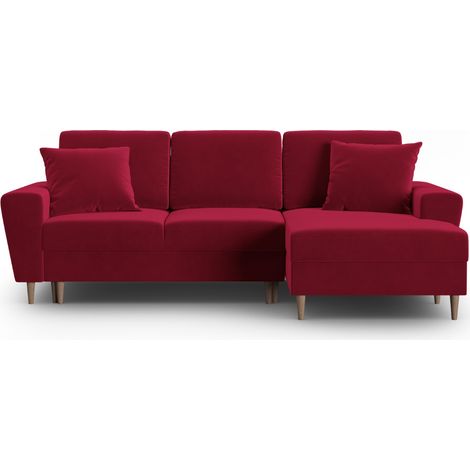 Canapé d'angle droit convertible + box 4 places en velours rouge (1/5)