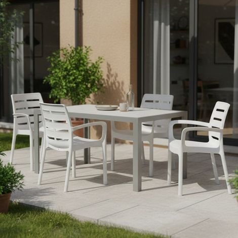 Silla de Exterior Excel, 4 Sillas, Apilables Made in Italy, con Brazos, Blanco (1/4)