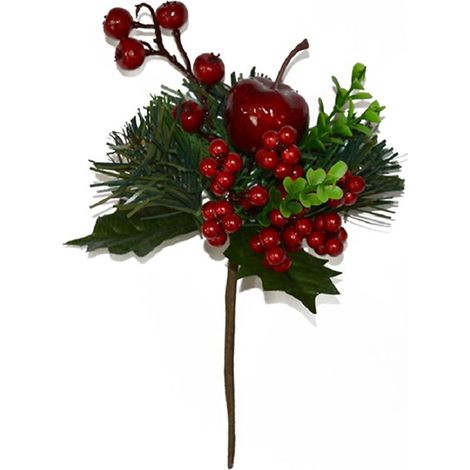 Spillone chiudi pacco con bacche rosse addobbi per Alberi e Ghirlande natalizie h 19 cm -Bacche Piccole (1/3)