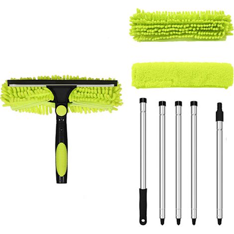 Kit de nettoyage de vitres télescopique 2 en 1, 235 cm, tête rotative, nettoyage efficace des vitres intérieures/extérieures et des vitres de voiture, vert (1/5)