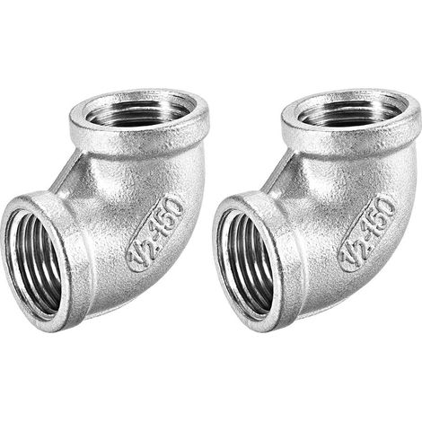 Coude Inox Acier 304 Coulé Raccord Tube 90 Degré 1/2 BSPT Femelle x 1/2 BSPT Femelle Filetage 2Pcs (1/3)