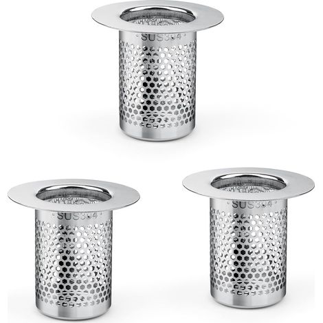 Filtre Douche Cheveux, 3 Pièces Filtre Lavabo Salle de Bain en Acier Inoxydable, 5,5 × 5 cm Attrape Cheveux Douche, Filtre Lavabo pour Balcon, Cuisines, Salle de Bain 0XBIT (1/5)