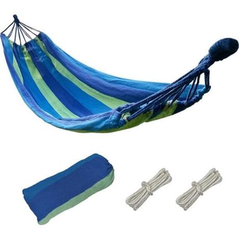 Hamac - Ohne Angabe - 260 x 100 cm - Belastbarkeit 200 kg - Blau-grüne Streifen - Einfache Montage