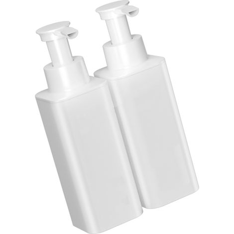 Distributeur de savon de douche mural 2 x 380 ml, flacon pompe pour shampoing et gel douche, blanc (1/5)