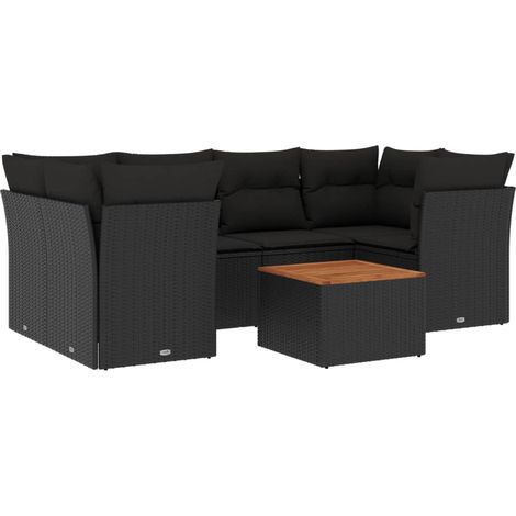 Set Divani da Giardino con Cuscini 7pz Nero Polyrattan vidaXL (1/5)