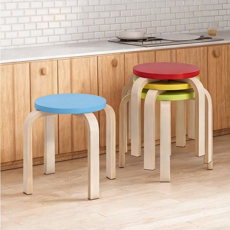 Tabourets empilables en contreplaqué de bouleau lot de 4 en bois (1/5)