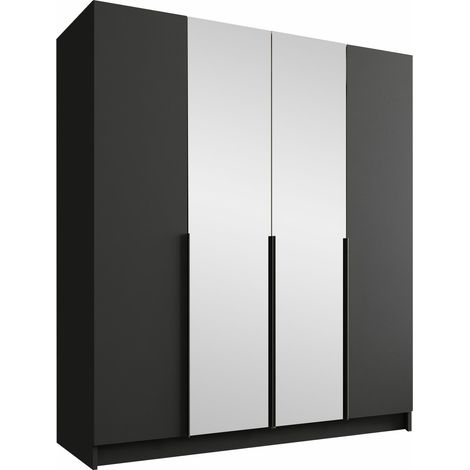 Armoire Closico 191, Noir, 215x200x58cm, Portes d'armoire: Avec des charnières, Nombre d'étagères: 0