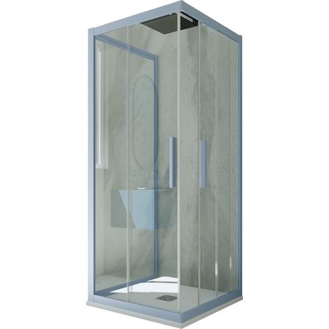 Box doccia scorrevole 3 lati 80x80x80 cm Blu Vintage Kolors Trio