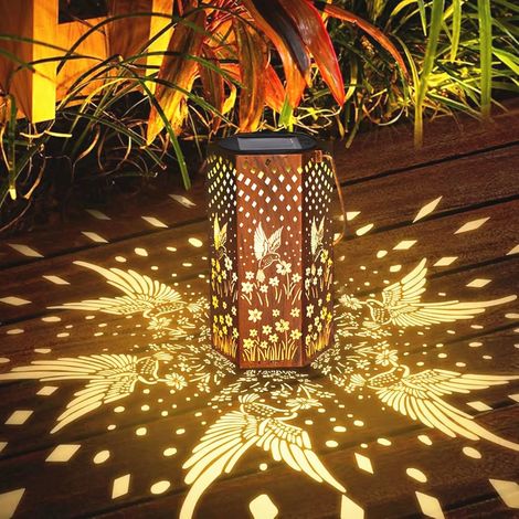 1 Lampe solaire suspendue, Métal, IP65 étanche, Motif colibri, Jardin