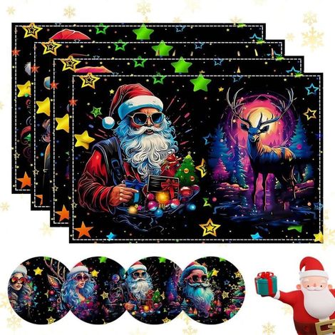 CSPARKV 4 PCS Set de Table de Noel, Dessous Assiette de Table Noel, sous Assiette de Table Noel, Decoration de Table Noel Lavable, Antidérapant et Résistant à la Chaleur, Adapté aux Fêtes et Dîners 3 (1/4)