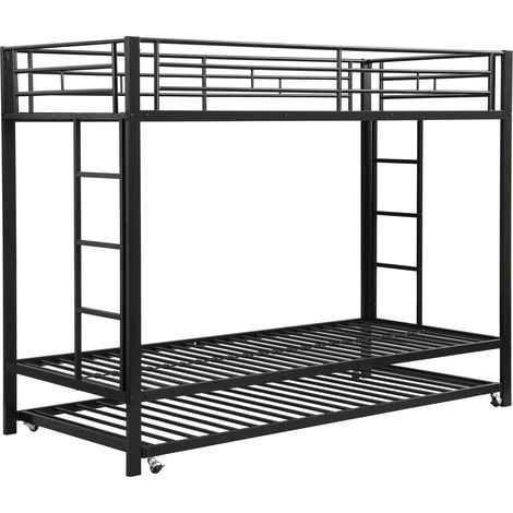 Letto a castello in metallo 90 x 200 cm nero con letto estraibile MODENUIT (1/5)