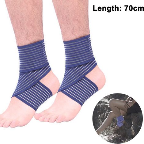 Support Cheville - Bande De Compression Réglable Pour Sport - Pour Homme Et Femme - Longueur 70 Cm - Noir Et Bleu - Par 1 (1/5)