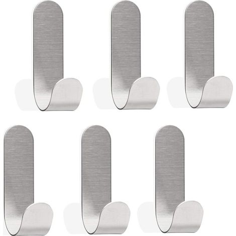 Selbstklebende Haken für Bad oder Küche, Wandhaken, kein Bohren erforderlich, 6 Stück, 70 x 17 mm, gebürstetes Silber (1/5)