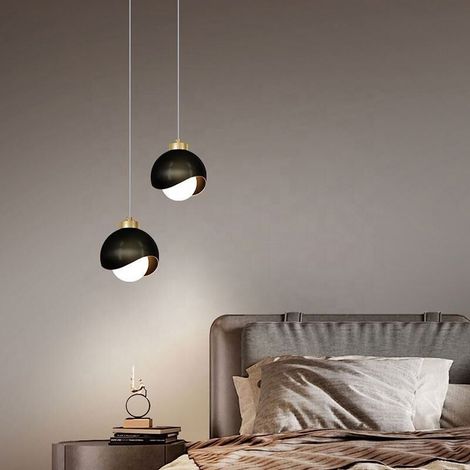 Plafoniera per tavolo da pranzo, lampada a sospensione a LED per interni, paralume in vetro, lampadario di lusso con catena - nero - con sorgente luminosa tricolore (1/4)