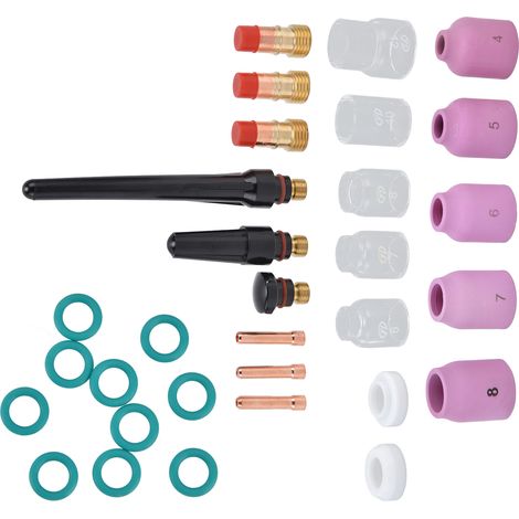 Kit de pièces de soudage TIG comprenant buse, électrode, pince, coupelles en verre, rondelles et capuchons arrière pour WP-17, WP-18 et WP-26 (1/5)