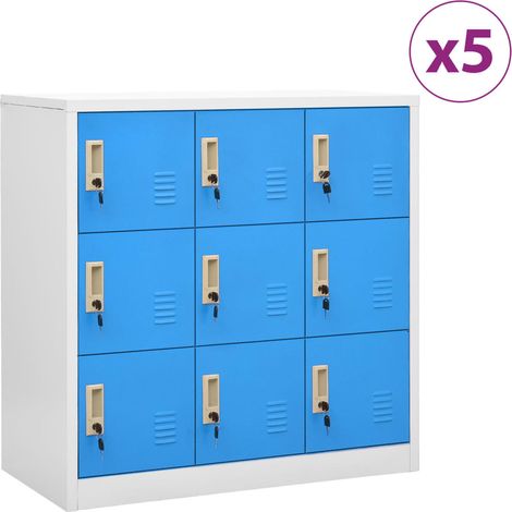 Armoires à casiers 5 pcs Meuble de rangement Armoire d'ateliers Gris clair et bleu 90x45x92,5 cm Acier RTJEX206512 (1/5)