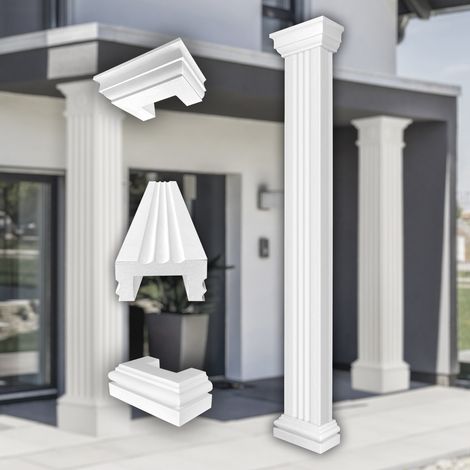 Säulen und Halbsäulen eckig teils kanneliert in 3 Größen, Fassadenstuck modern außen, Prestige Decor: Komplettset 1, Größe S - halbiert