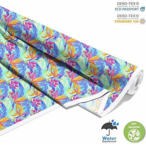 Outdoor dekostoffe oxford - Motiv Blätter blauer Hintergrund I DX178 (1/5)