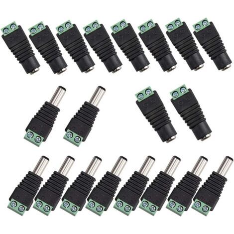 20Pcs DC d'alimentation Connecteur Mâle/Femelle 2,1 x 5,5 mm Fiche 12V Prise Jack Adaptateurs, pour Prise pour caméra de vidéosurveillance DVR Système de sécurité lumière LED
