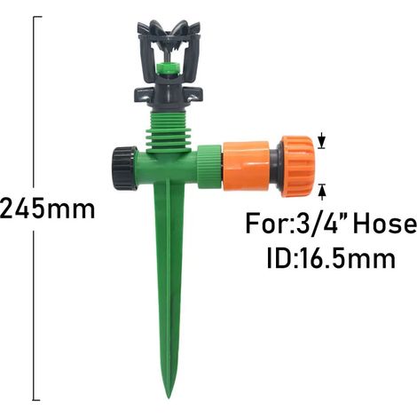 (E) Arroseur rotatif de jardin avec buse de diffusion à 360° et filetage mâle 1/2". (1/5)