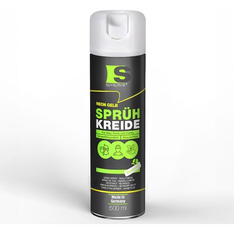 Spraytive 1x 500ml Sprühkreide neon-gelb - Abwaschbare leuchtende Kreidefarbe, Outdoor Kreidespray, Bodenmarkierung, Temporäres Markierungsspray (1/5)