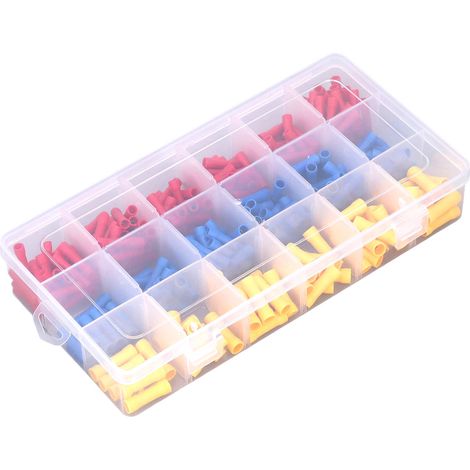 Lot 300 raccords à sertir embouts laiton PVC anti-corrosion étánches auto moto bateau boîte rangement rouge bleu jaune AWG22-10 (1/5)