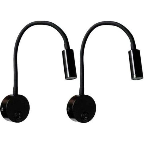 2 Stück Schwarze Wandleselampe 3W, Flexibler, verstellbarer Hals Aluminium-Schreibtischlampe, Nachttischlampe mit LED-Pflege-Schalter (1/5)