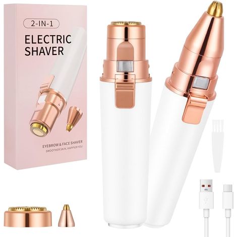 Epilateur Facial Rechargeable, 2 en 1 Epilateur Sourcil, Epilateur à Sourcil Electrique Épilation à Lumière Indolore avec Lumière LED Intégrée pour Visage, Sourcils, Moustache, Cheveux, Corps (1/5)