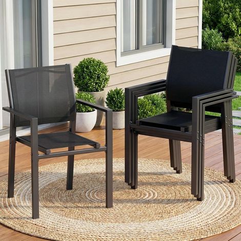 Lot de 4 chaises de Jardin,chaises empilables d'extérieur,Chaise de Salle à Manger pour Piscine, terrasse,jusqu'à 120 kg,Noir (1/5)