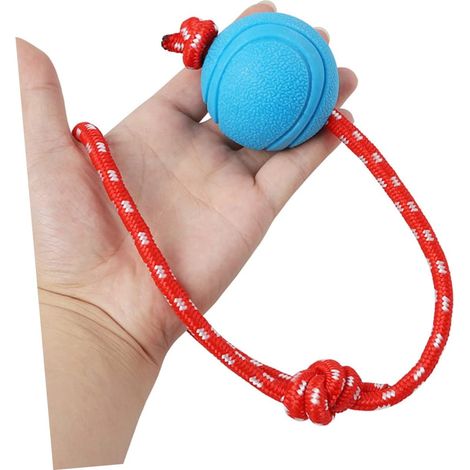 Pelota de goma con correa para la muñeca, ideal para mascotas, azul, tamaño mediano, 1 unidad. (1/5)
