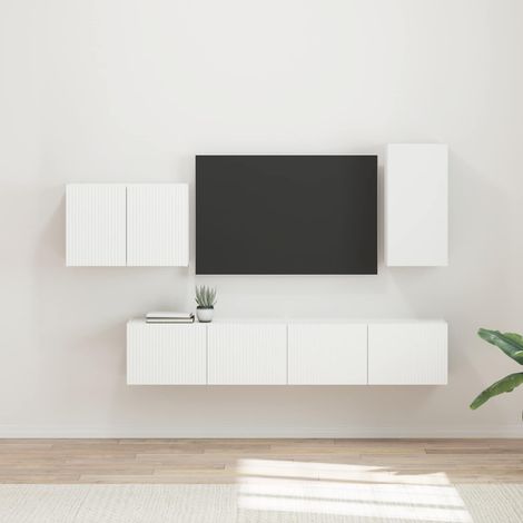 TV-Wandregal-Set Wandmontiert 4 pcs Weiß Holzwerkstoff