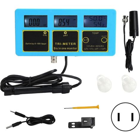 4-in-1-Wasserqualitätsmessgerät: pH-Wert- und Salzgehaltsmesser, Thermometer, Langzeit-Online-Monitor für Aquarien (US-Stecker 110–120 V) (1/5)