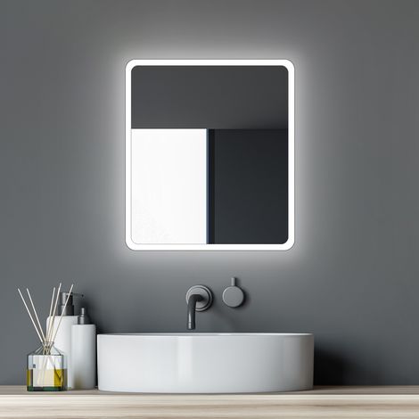 Badezimmerspiegel mit Beleuchtung TALOS Moon LED Badspiegel 40x45 cm - feuchtraumgeeignet durch Aluminiumrahmen - Licht-Farbe Neutralweiß
