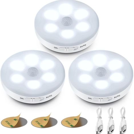 Ensemble de 3 veilleuses LED automatiques, lampe d'intérieur à détecteur de mouvement, sans fil L (1/5)