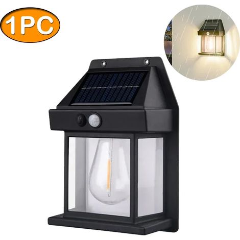 (Y070-B 1 pièce) Lot de 4 lampes solaires murales étanches à lumière chaude avec capteur, pour la décoration de jardin et d'extérieur (style campagne). (1/5)