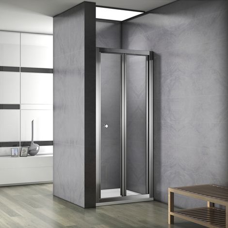 Aica Sanitaire – Porte de douche pliante 100x187cm – Verre sécurit 6mm – Installation en niche – Profilé aluminium chromé – Poignée inox avec fermeture magnétique (1/5)