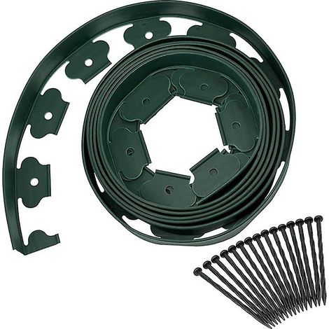Bordure de jardin en plastique vert de 5 mètres avec 15 piquets d'ancrage - Bordure de pelouse flexible pour des bordures de jardin robustes - Hauteur : 50 mm, épaisseur : 4 mm (1/4)