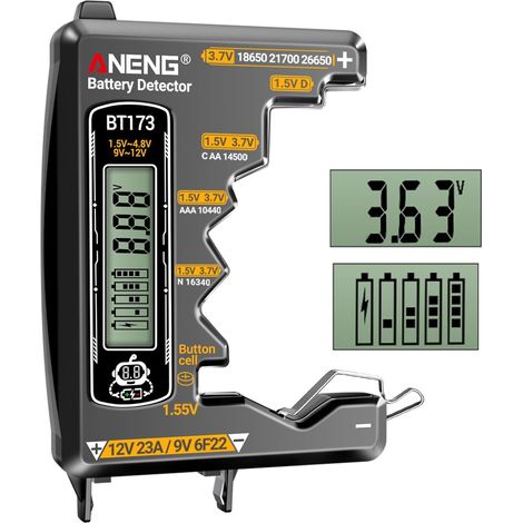Testeur de Piles, Vérificateur de Piles à Affichage à Double Plage pour Piles 1.5V/3.7V/9V 6F22/12V 23A, AA, AAA, C, D, Bouton et Lithium, Détecteur de Tension de Piles Universel pour Usage Domestique (1/5)