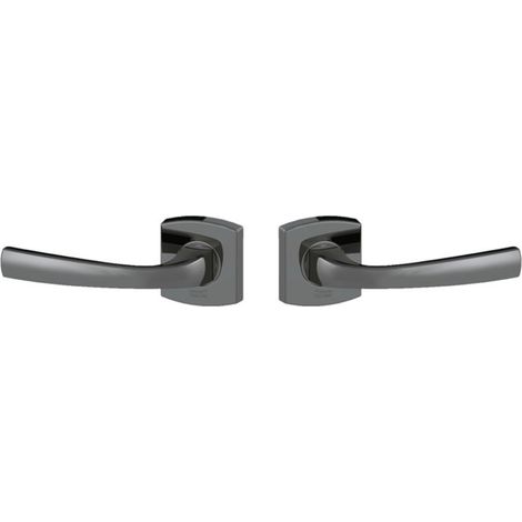 Poignée de Porte MUZE - Béquille et Rosace Carrée Solidarisées Bec de Cane - pour Portes Épaisseur 30 à 48mm - en Zamak - Carré 7mm - Finition Diamant Noir (1/5)