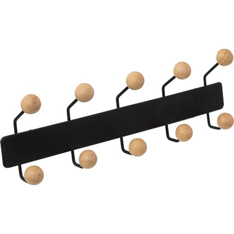 Patère murale en bois 10 accroches Noir 44x14 cm (1/4)