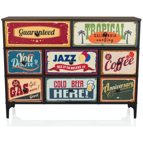 Commode AMERIKO B 102 x 30 x 77 cm 8 tiroirs multicolore hjh LIVING