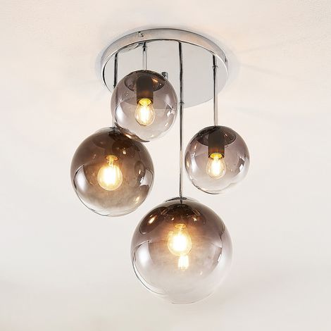 [NEUWERTIG] B-Ware Lindby Robyn Glas Deckenlampe Deckenleuchte Lampe Leuchte 4 Flammig E27 Chrom