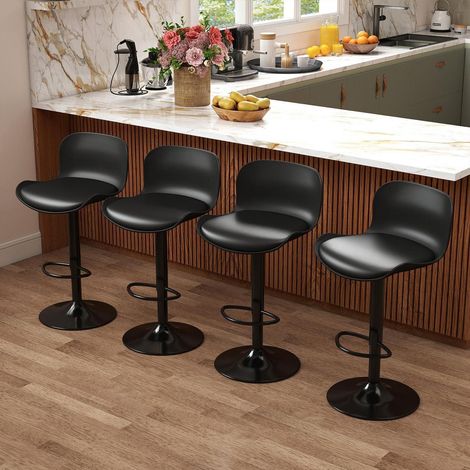 Barhocker 4er Set, höhenverstellbar, drehbar, mit Rückenlehne, Kunstleder, Schwarz (1/5)