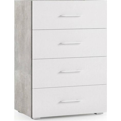 Dmora Cajones Primula, Cajonera con 4 cajones para dormitorio, Mueble multiusos para oficina o estudio, Cm 60x41h87, Cemento y Blanco, con embalaje reforzado