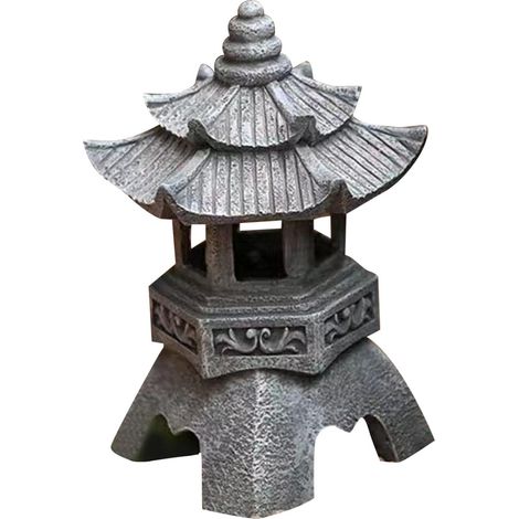 Lampe Pagode Solaire - Statue Décoration Jardin en Résine - 26 cm Hauteur - Éclairage Automatique Crépuscule - 1 Pièce