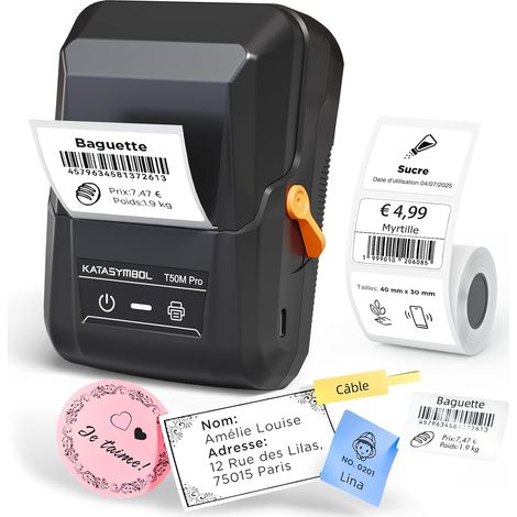 T50M Pro Étiqueteuse Bluetooth avec Ruban, Étiquettes Larges et Étanches, App avec Plus de 30 Polices et 660+ Icônes, sans Encre, idéal pour la Maison, la Cuisine, l'École, Le Bureau, Noir (1/5)