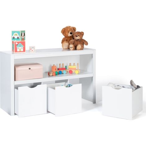 Idmarket – Meuble de rangement enfant MANA en bois blanc – 3 tiroirs cubes amovibles sur roulettes – Dimensions 102x33x62 cm – Pour chambre d'enfant