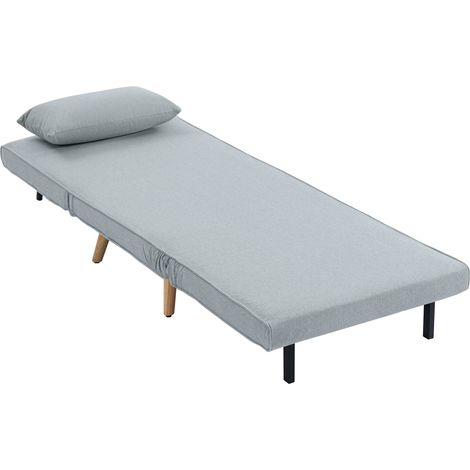 Fauteuil convertible 3 en 1, fauteuil convertible une place avec dossier réglable 5 positions, revêtement en tissu avec coussin, gris (1/5)