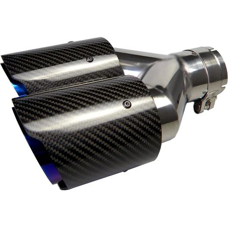 63MM (Entrée) Double Embout D'échappement 3.5" (Sortie) Carbone Tuyau D'échappement De Voiture Embout Arrière (Bleu Rôti Bleu) (1/5)