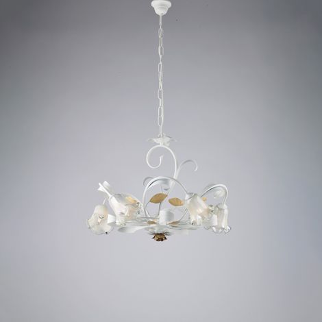 Cesto Lampadario in ferro laccato bianco shabby 5 luci 142 Ø65 BL274-5-BCO